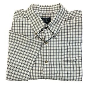 Harbor Bay Big & Tall Button Up Short Sleeved Plaid Shirt Navy/White 2XL Casual